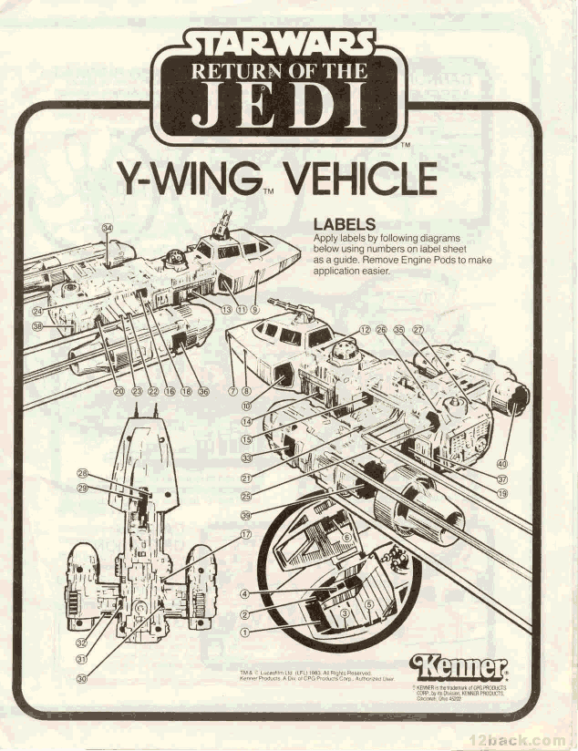 STAR WARS VINTAGE Y-WING STICKERS for 1983 YWING FIGHTER 